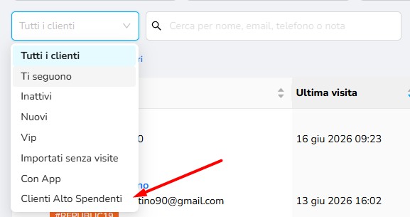 Menù a tendina con le liste preimpostate e una lista personalizzata