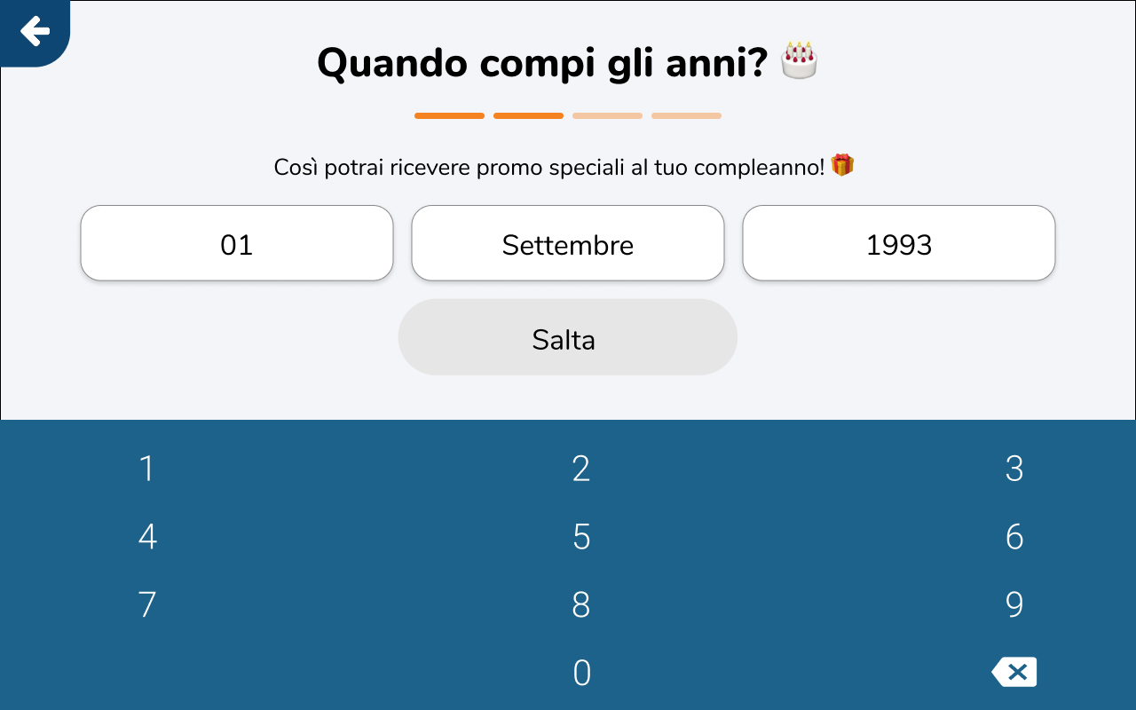 La schermata Quando compi gli anni durante l'iscrizione dal Chiosco Unipiazza